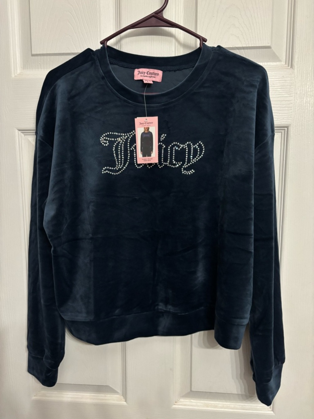 Juicy Couture Blue Velour Crewneck with Rhinestone Logo - XL
